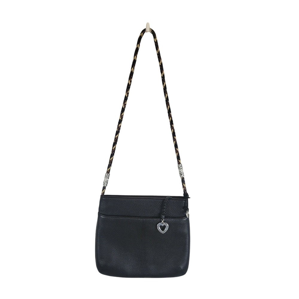 Brighton Pebbled Leather Purse‎ Shoulder Bag Black Crossbody Braided Strap